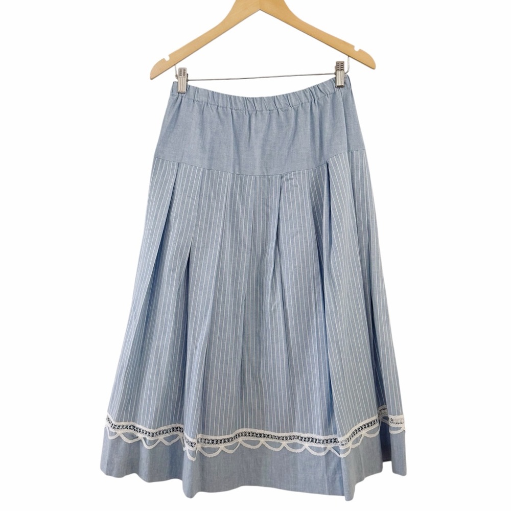 Cottagecore Vintage 70s 80s Skirt Blue & White Stripes Midi California Girl 12